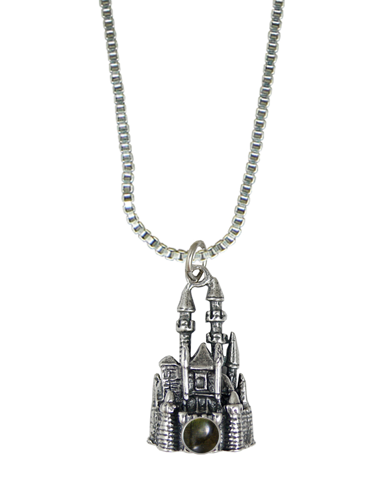 Sterling Silver 3D Queen's Castle Charm With Spectrolite